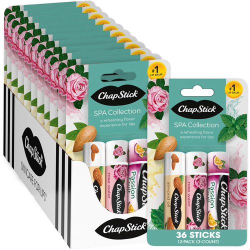 ChapStick Lip Moisturizer, Spa Collection 3-Packs (12 Sets/36 Tubes) – Bulk Lip Balm, Soothing & Aromatic, 0.15 Oz Ea