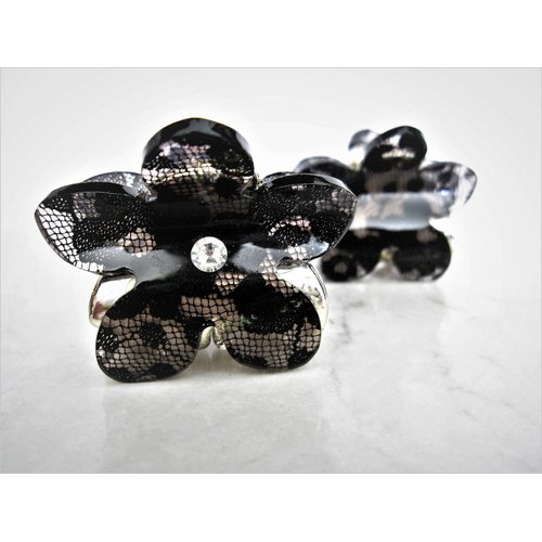 Generic Small mini black lacy flower hair claw clip with crystals (Crystal choice: No crystal), 1 Count (Pack of 1)