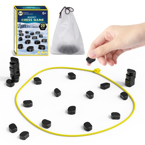 Magnetic Game Chess, Fun Table Top Multiplayer Magnet Board Game with String for Kids and Adults, Magnetic Game Chess with Stones, Magnetism Game for Family Night