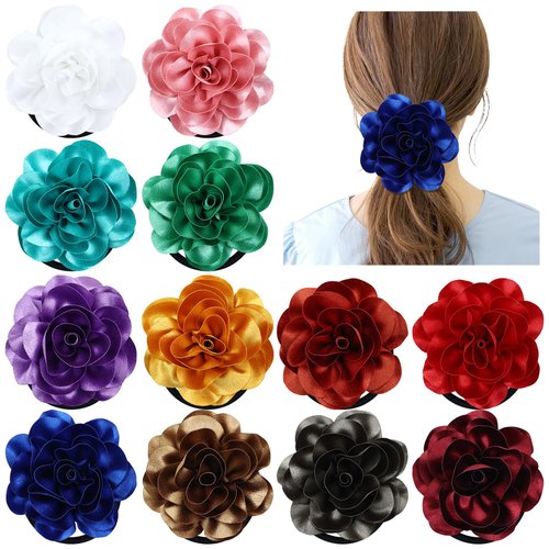 inSowni 12 Pieces 10.5cm/4.1" Big Flower Hair Ties Scrunchies Elastics Ponytail Holders Rubber Bands Hair Ropes Accessories for Women Girls Teens