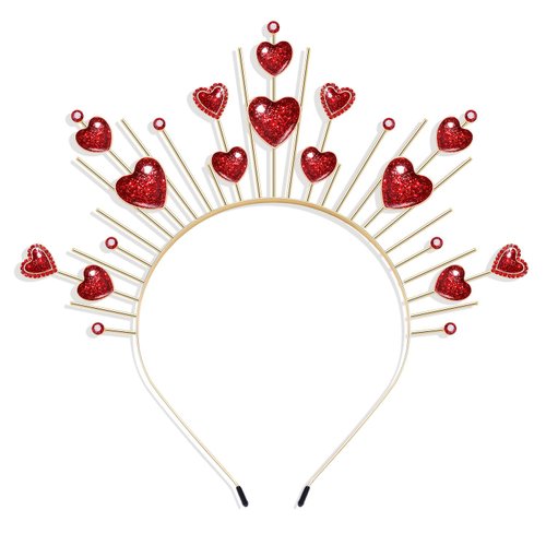 Valentines Day Heart Headband for Women Girls Red Hearts Crown Tiara Hairband Headpiece Cupid Cos...