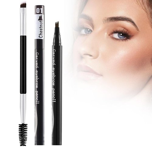 Magic Waterproof Microblade Eyebrow Pencil,4 Tipped Precise Eye Brow Contouring Pen with Sponge Micro-Fork Tips Applicator,3d Microblading Eyebrow Pencil Creates Natural-Looking Brows-Dark Brown