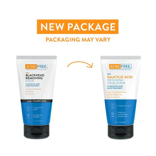 Acne Free Salicylic Acid Exfoliating Face Scrub, 2% BHA Blackhead Remover & Acne Treatment, Deep Cleanse with Charcoal & Jojoba Beads, Gentle Exfoliation with Ginger & Oats, 5 Ounce