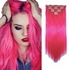 iLUU 22 Inch Hot Pink Color Party Cosplay Straight Hair Clip in Extensions 22" 100g Synthetic Hair piece 7pcs Full Head Hair Extension Pieces 16 Clips ins for Women (#8C-Hot Pink)