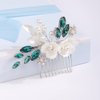 Missgrace Leaf & Flower Hair Comb, Wedding Crystal Rhinestones, Silver Green, for Brides Women