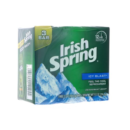 Irish Spring Deodorant Bar Soap, Icy Blast, 3.75 oz bars, 3 ea (Pack of 3)