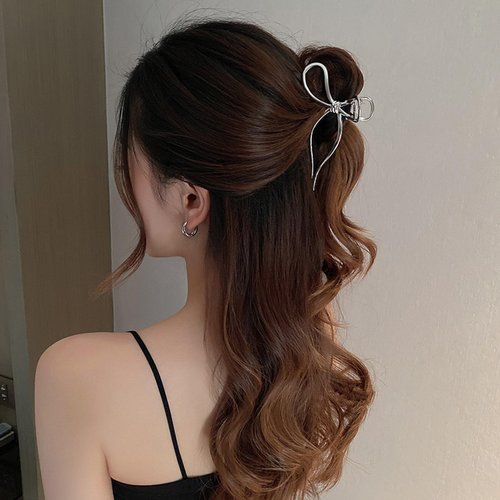 FRUZJAY Bow Hair Clips for for Thin Thick Hair, Silver Metal Bowknot Hair Claw Clip Elegant Hair Accessories Non-Slip Strong Hold Claw Clips Bow Hair Jaw Clip Cute Hair Barrettes Hair Pins(Silver Bow)