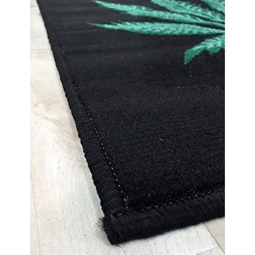 Champion Rugs Mary Jane Leaf Theme Weed Novelty Bedroom Living Room Area Rug Black (2’ X 7’ Runner)