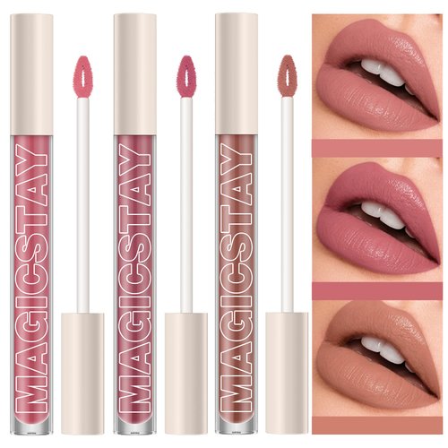 LANGMANNI 3 Colors Matte Liquid Lipstick Kit,Long Lasting & Waterproof Nude Lipgloss,High Pigmented Not Thick or Stick Lip Gloss Set For Women And Girls (B-#4#5#6)