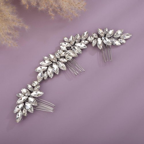 Teyglen Sparkly Rhinestone Wedding Hair Comb Headband Crystal Bridal Hair Side Comb Gold Silver Rhinestone Headpiece Hair Piece Hair Accessory for Women Bride Girls (Silver)