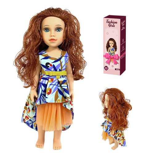 Lepood 14inch Fashion Posable Doll - Brown Curly Hair & Blue Eyes- Colorful Princess Doll Dress with Bernice in Gift Box - Dolls for Girls Age 3-6, 6-12