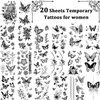 Cerlaza 20 Sheets Black Butterfly Temporary Tattoos for Adult Women, 120 Styles Small Butterflies Fake Tattoo Waterproof Long Lasting, Semi Permanent Tattoos Temporary Realistic for Girls Kids