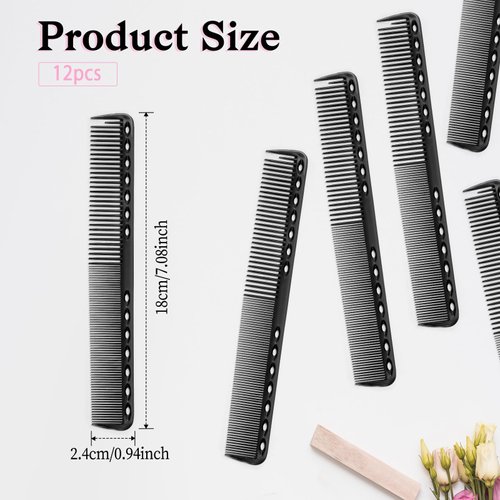 12Pcs Carbon Combs Heat Resistant Carbon Fiber Cutting Professional Carbon Combs for Hair Stylist, Haircutting Combs Barber Comb Hair Stylist Medium and Fine Tooth for Man Woman Clipper Cuts