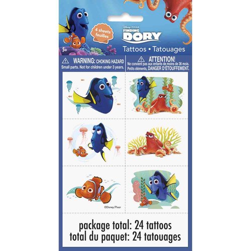 Unique Finding Dory Party Temporary Tattoos - Assorted Designs, 24 Pcs