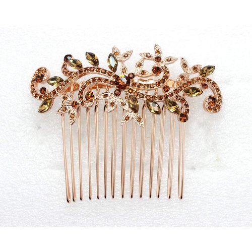 Faship Gorgeous Smoked Topaz Rhinestone Crystal Floral Hair Comb