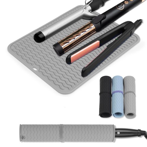 Oversize Silicone Heat Resistant Mat for Curling Iron, Hair Straightener, Flat Irons and Hot Hair Styling Tools, Portable Wrap Cover with Velcro for Home Travel Gym Salon(14.2" x 11")