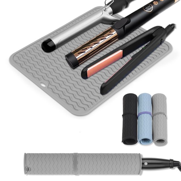 Oversize Silicone Heat Resistant Mat for Curling Iron, Hair Straightener, Flat Irons and Hot Hair Styling Tools, Portable Wrap Cover with Velcro for Home Travel Gym Salon(14.2" x 11")