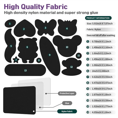 Azobur Nylon Repair Patches Self Adhesive Vinyl Outdoor Camping Gear Repair Kit,Waterproof Fabric Repair Patches for Down Jacket, Tent, Sleeping Bag (13 Pieces）