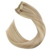 Ugeat Clip in Hair Extensions Real Human Hair Blonde Highlights Double Weft Clip in Human Hair Extensions Ash Blonde with Blonde Human Hair Clip in Extensions Full Head 18 Inch 120Grams 7pcs