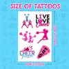 144 PCS Cheer Cheerleader Cheerleading Temporary Tattoos Stickers, Cheer Cheerleader Cheerleading Party Favors Supplies Birthday Party Decorations Sport Team Spirit Gifts for Kids, 24 Sheets