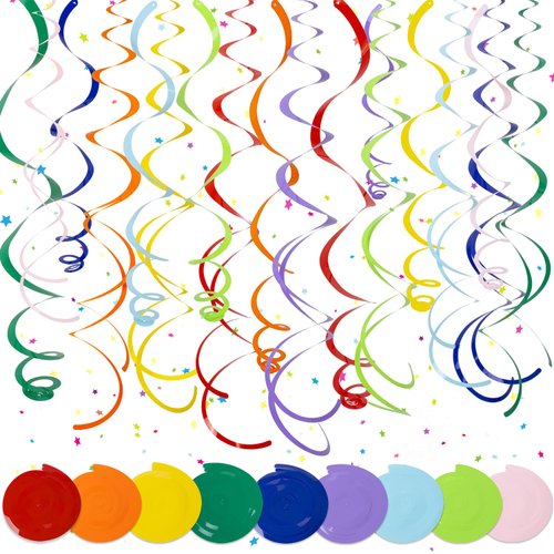 ORG 36Pcs Colorful Hanging Swirl Party Decorations Hanging Decor from Ceiling Foil Plastic Birthday Streamers Decorations for Party Anniversary Wedding Graduation Celebration (Pastel)