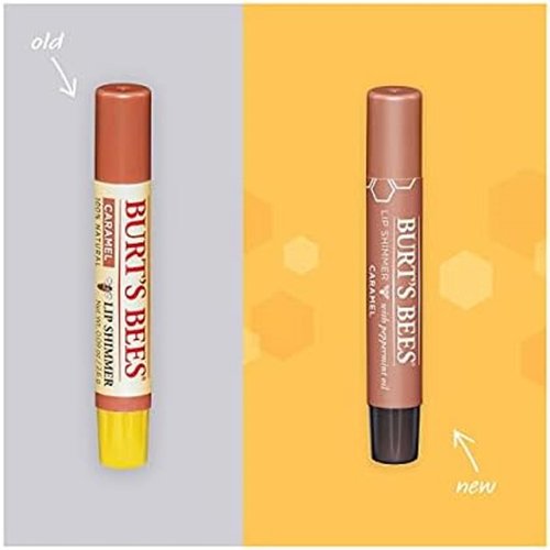 Burt's Bees Shimmer Lip Tint Set, Tinted Lip Balm Stick, Moisturizing for All Day Hydration with Natural Origin Glowy Pigmented Finish & Buildable Color, Caramel (4-Pack)