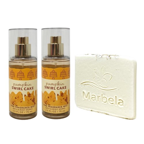 Bath & Body Works Pumpkin Swirl Cake 2 Piece Mini Fragrance Mist Set with a Natural Oats Sample Soap - Travel Size