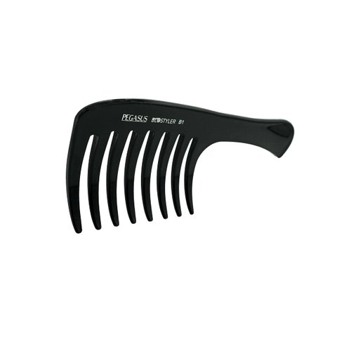 Pegasus 511_B1, 9in Curved Blow Dry Styler Comb, Handmade, Seamless, Smooth Edges, Anti Static, Heat and Chemically Resistant, Wet Hair, Everyday Grooming Comb | Peines de goma dura - Black