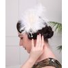 Aimimier 1920s Flapper White Feather Headpiece Crystal Pendant Hair Clip Roaring 20s Feather Accessories Masquerade Hair Jewelry for Women
