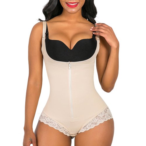 SHAPERX Shapewear for Women Tummy Control Fajas Colombianas Body Shaper Zipper Open Bust Bodysuit,SZ7200-Beige-6XL