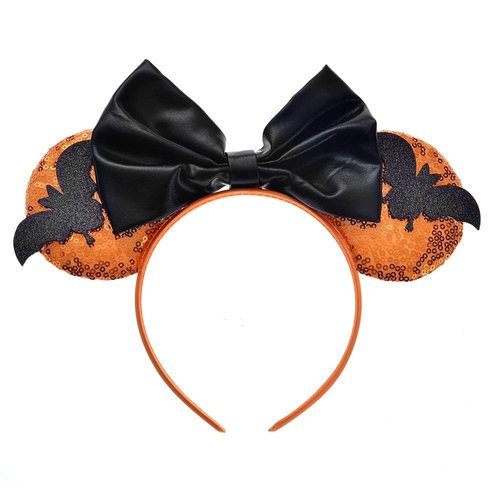 JUTTIRA Halloween Mouse Ears Hair Band Bow Headbands Halloween Headwear, Bats Hair Hoop Princess Head Bopper Cosplay Costume Tiara(Black Orange)
