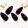 GLAMERMAID Burgundy Press on Nails Medium Almond- Handmade Jelly Gel Gold Foil Flakes Fake Nails Short, Deep Dark Red Stiletto Stick Glue on Nails Set, Glossy Reusable Acrylic False Nail Kit for Women