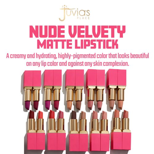 Juvia's Place The Nude Velvety Matte Lipstick Cocoa - Nude Matte Lipstick, Long-lasting Matte Lipstick, Rich-Color Lip Makeup, Creamy Lipstick with Matte Finish, Beauty & Lip Products