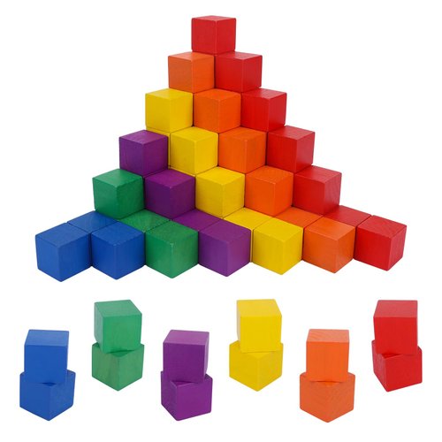 Offelec Counting Sorting Cube Blocks, 102 Pack 1 Inch Colorful Square Wooden Blocks, Colored Unfinished Wood Building Block, Puzzle Making and DIY Craft Stacking Blocks Toys for Kids Adults Classroom