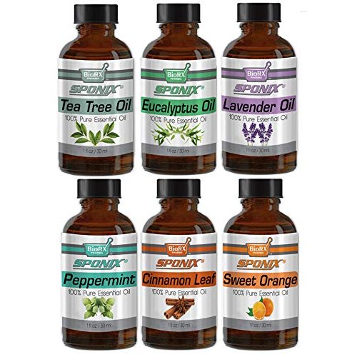 Top Essential Oil Gift Set - Best 6 Aromatherapy Oil - Eucalyptus, Lavender, Tea Tree, Peppermint, Orange, Cinnamon - Therapeutic Grade and Premium Quality - 1 oz Each by Sponix