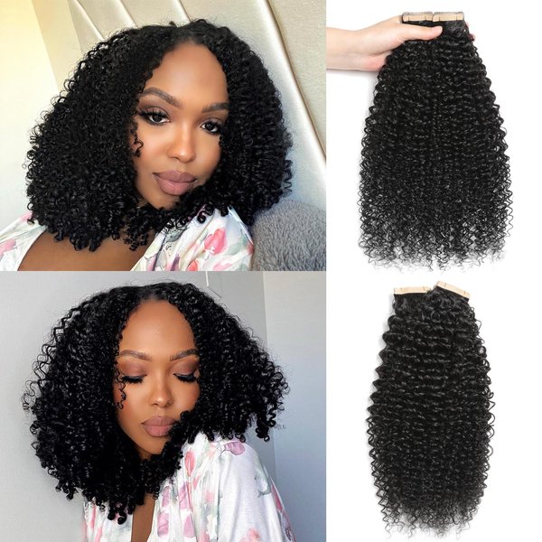 Tape in Hair Extensions Human Hair 20pcs Kinky Curly Tape in Hair Extensions Real Human Hair 20 Inch Invisible Double Sided Tape in Extensions for Black Women Tape Ins Natural Hair