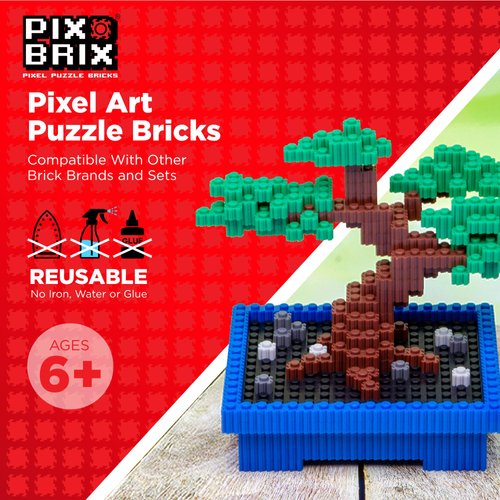 Pix Brix Pixel Art Puzzle Bricks Bucket – 1,500 Piece Pixel Art Kit with 10 Colors, Medium Palette – Patented Interlocking Building Bricks, Create 2D and 3D Builds – Stem Toys, for Age 6 Plus