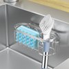 Yazoni 2-in-1 Sponge Holder for Kitchen Sink, Suction Cup Rack/Caddy, No Drill Rustproof Organizer for Place Dishwashing Brush Soap (Silver)