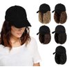 AynnQueen Baseball Cap with Hair Extensions for Women Adjustable Hat with Synthetic Wig Attached 8inch Kinky Curly Hair Black Baseball Cap (Medium Brown)