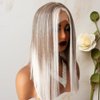 21AE Ombre Ash Blonde Wig with Baby Hair Pre plucked White Grey Balayage Highlights Streaks Platinum Blonde Lace Front Wigs for White Women Straight Bob Japanese Synthetic Wig Soft as Human Hair