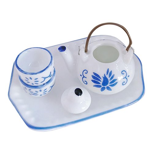 SUPVOX 1 Set of Miniature Porcelain Dollhouse Teaware - Diy Ceramic Tea Set with Teapot, Cups, and Plates - 1:12 Scale Dollhouse Decoration