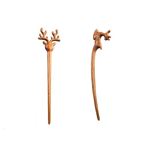 Handmade Hairpins, Wooden Hair Sticks for Bun with Reindeer Design - Classic Christmas Elk Hairpins， Chopsticks for Long Hair 2Pack