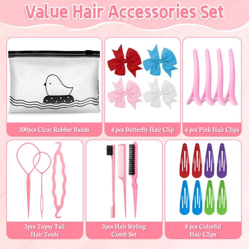 Comkrivy 3000 Pcs Hair Rubber Bands, Soft Elastics Ties with Cutter, Topsy Pony Tail Tool for Girls' and Women's Hairstyling