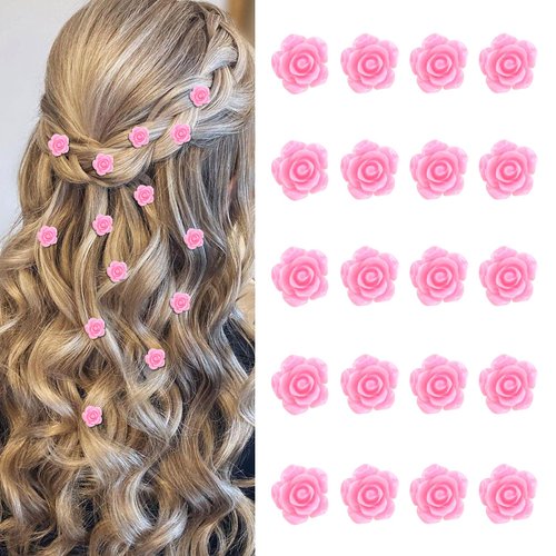 YISSION 20Pcs Mini Flower Hair Clips for Girls Women Cute Hair Pins Small Hair Clips Rose Flower Clips for Hair Wedding Hair Barrettes Bridal Hair Accessories for Girls Women Light Pink