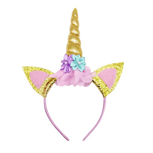COTRIO Unicorn Birthday Party Decorations for Girls Magical Unicorn Party Supplies Favors Headband Glitter Flower Ears Horn Handband Halloween Outfits Accessories (One Size, Gold Horn)