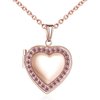 YOUFENG Love Heart Locket Necklace Holds Pictures Paved Blue Red White CZ Rose Gold Charm Living Memory Lockets (Rose gold Locket)