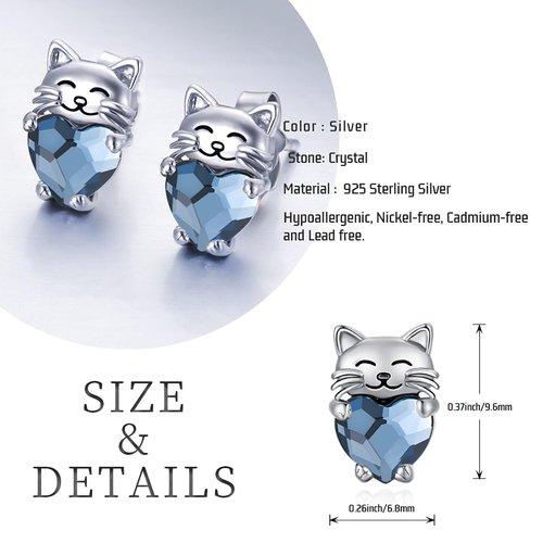 JUSTKIDSTOY Hypoallergenic Cat Earrings 925 Sterling Silver Cute Animal Kitten Stud Earrings Stocking Stuffers cat Jewelry Gifts for Women Girls Pet Lover