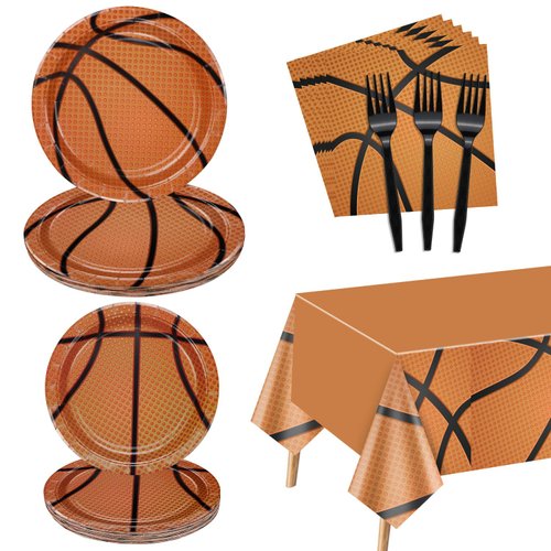 81 Pcs Basketball Tableware Set, Basketball Party Plates, Basketball Tablecloth, Napkins, Basketball Birthday Party Decorations for Teens Kids Boys Basketball Team Party Supplies, Serves 20 Guests