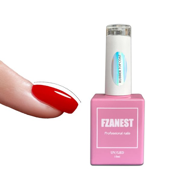 FZANEST Rubber Gel Top Coat,15ML Gel Nail Polish Ultra Shine No Wipe Thick Top Coat Strengthen/Enhanced Plumping Natrual Nail and Nail Tips Soak Off UV LED Gel