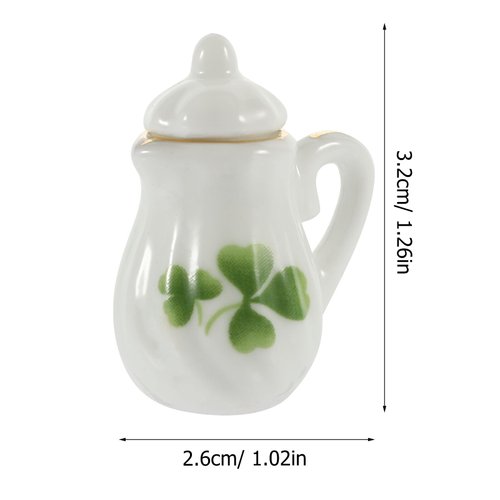 LOGOFUN Dollhouse Tea Cup Sets 1:12 Scale Miniature Porcelain Teapot Cup Dish Mini Flower Pattern Teapot Dish for Dollhouse Kitchen Accessories - Green